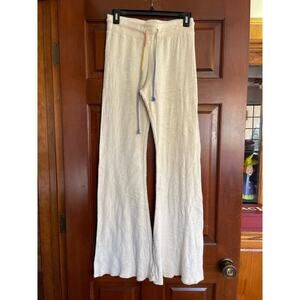 Michael Lauren French Terry flare lounge pants cream with rai ow tie at waist XS